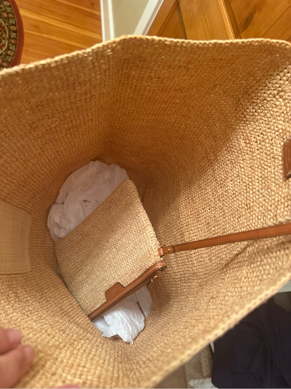 Ralph Lauren North South Raffia Tote with Tan Leather Handles - Like New - Picture 9 of 9